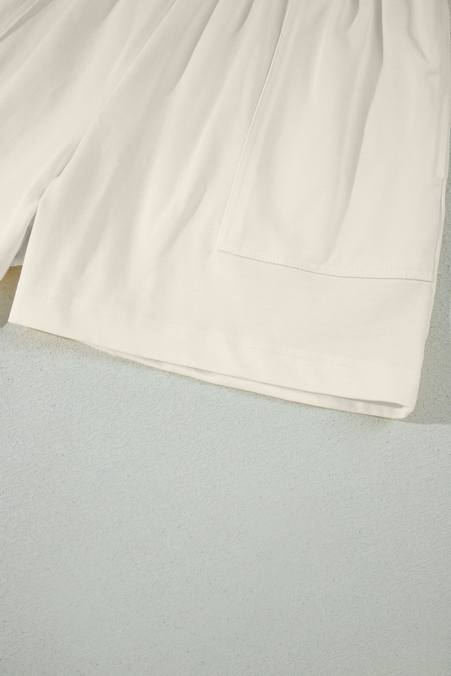 Beige Stitched Detail Loose Tank Top Cotton 2pcs Short Set