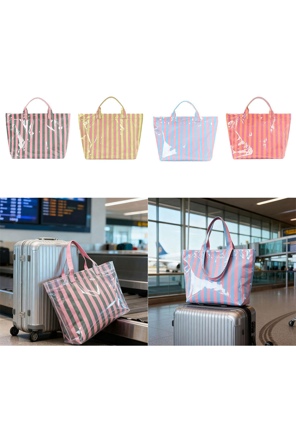 Yellow Cream Glossy Striped Vinyl Large Tote Bag