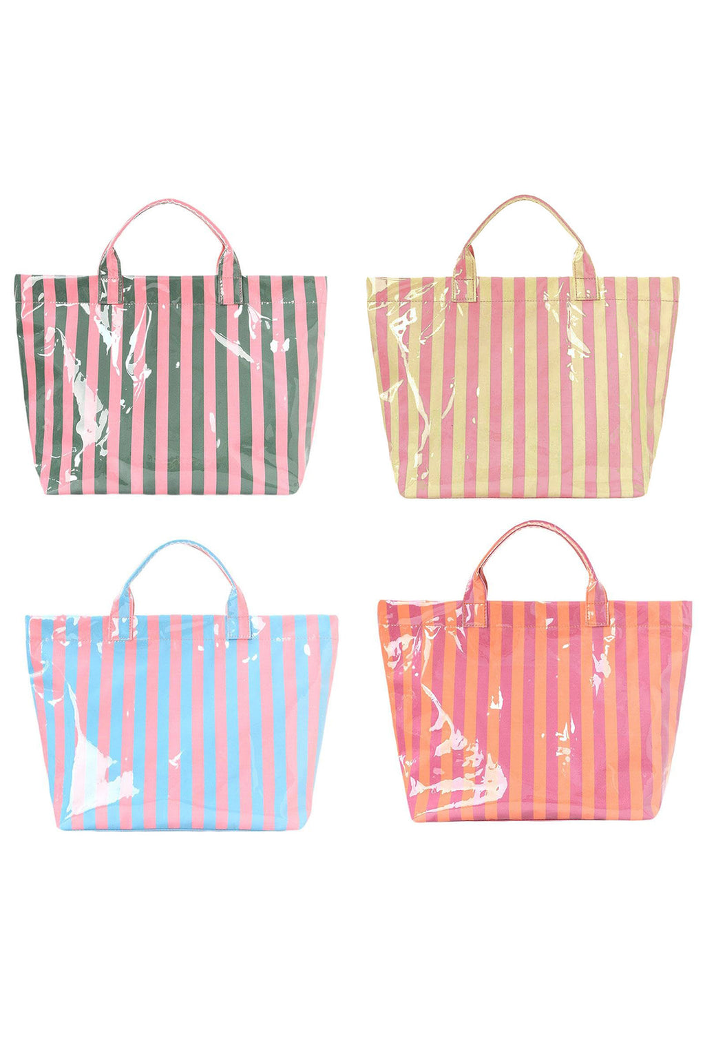 Yellow Cream Glossy Striped Vinyl Large Tote Bag