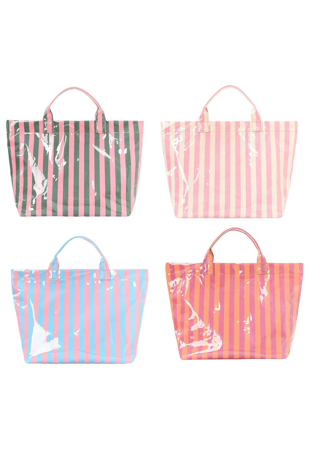 Yellow Cream Glossy Striped Vinyl Large Tote Bag