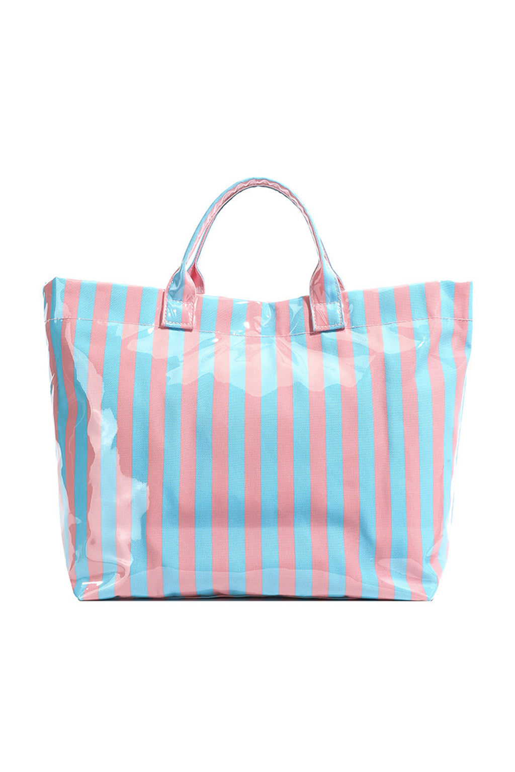 Yellow Cream Glossy Striped Vinyl Large Tote Bag