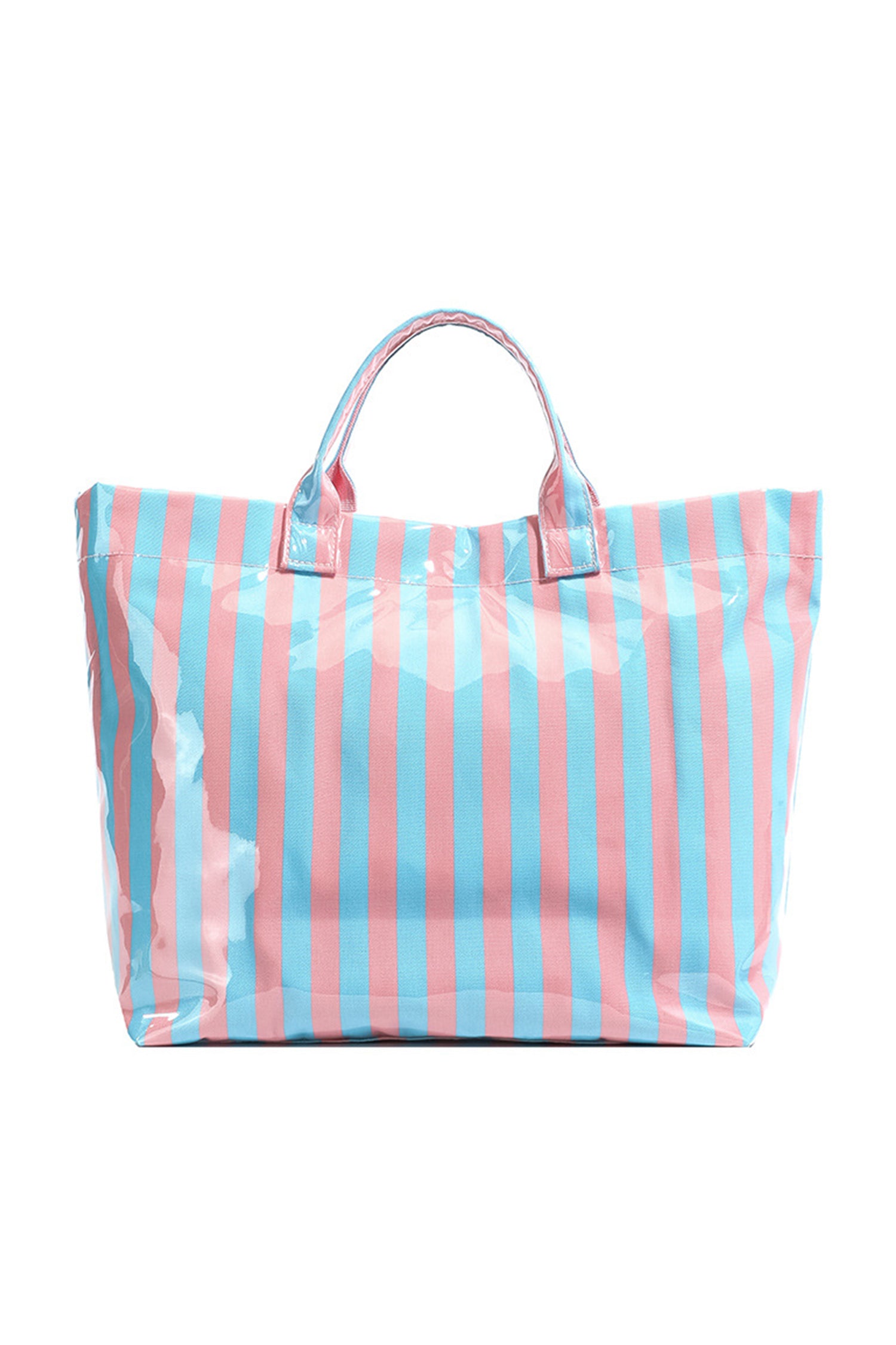 Yellow Cream Glossy Striped Vinyl Large Tote Bag