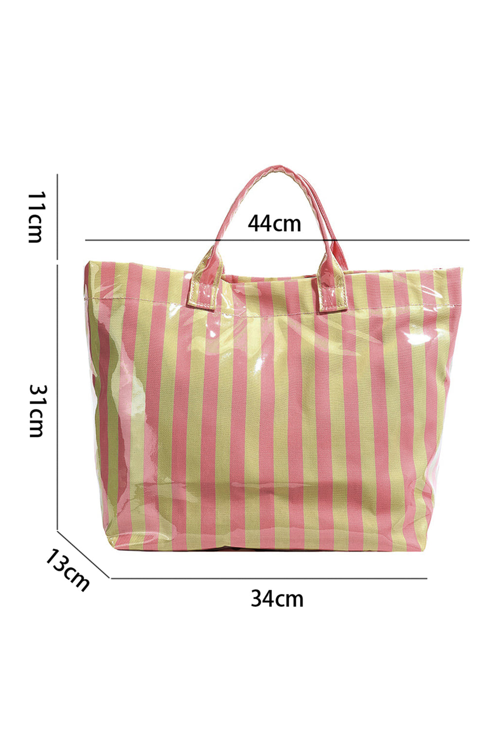 Yellow Cream Glossy Striped Vinyl Large Tote Bag
