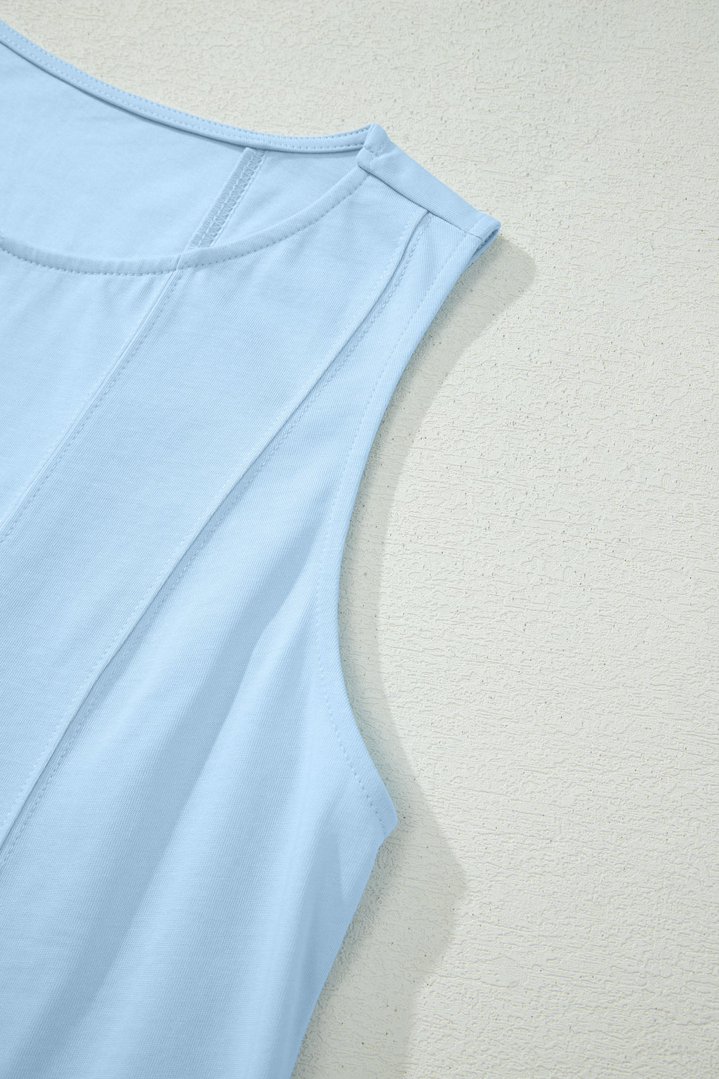 Beige Stitched Detail Loose Tank Top Cotton 2pcs Short Set