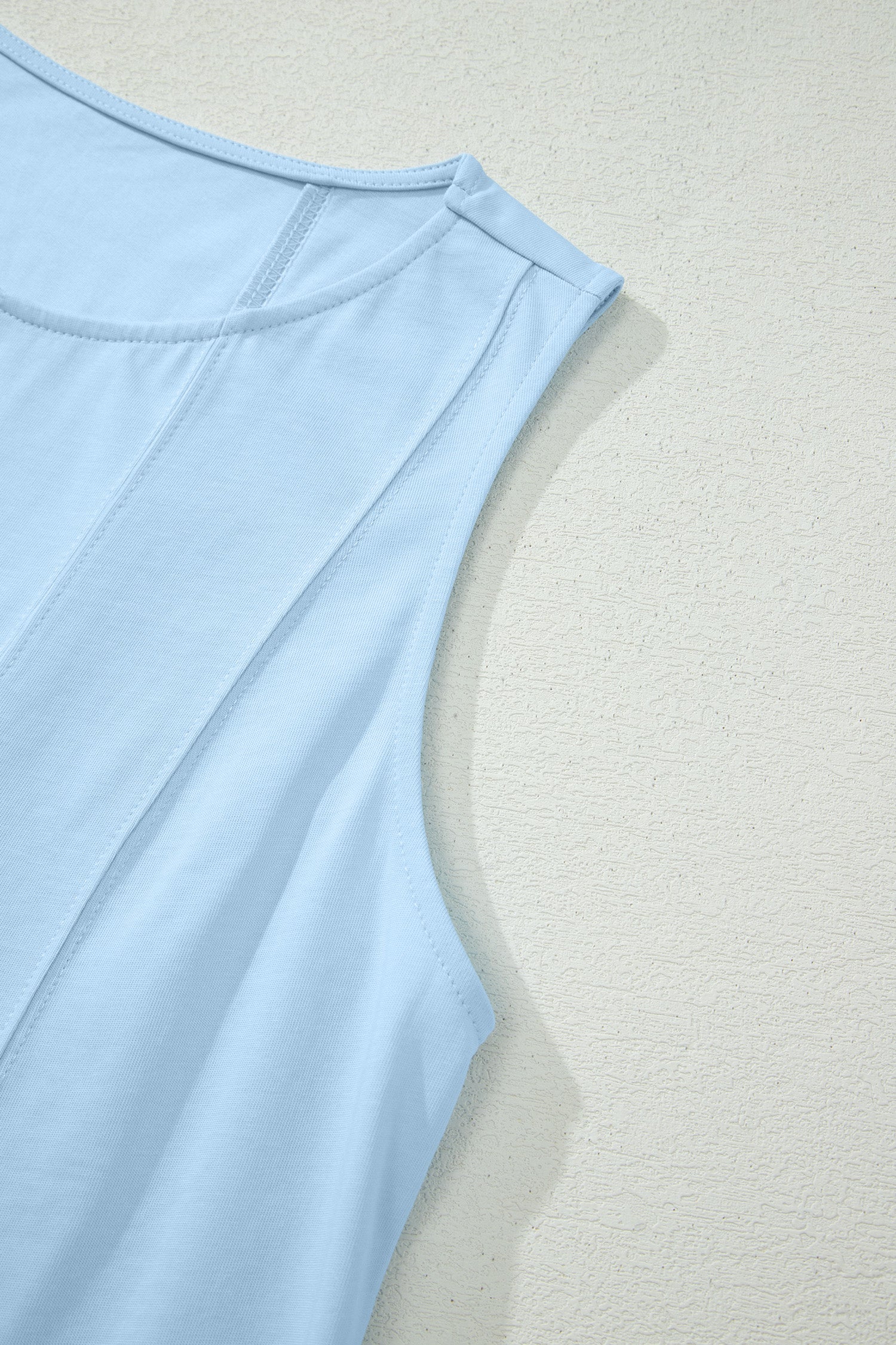 Beige Stitched Detail Loose Tank Top Cotton 2pcs Short Set
