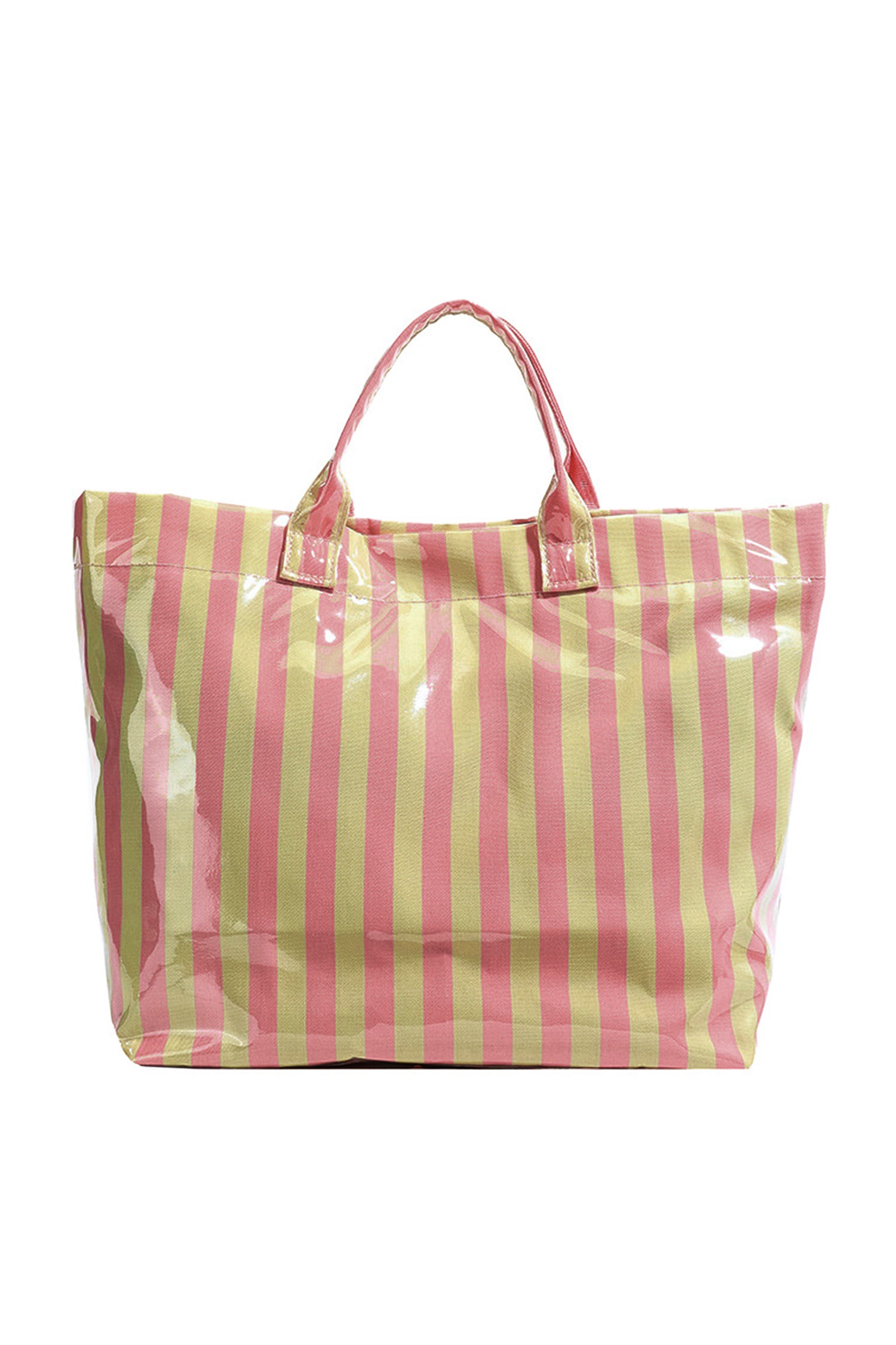 Yellow Cream Glossy Striped Vinyl Large Tote Bag