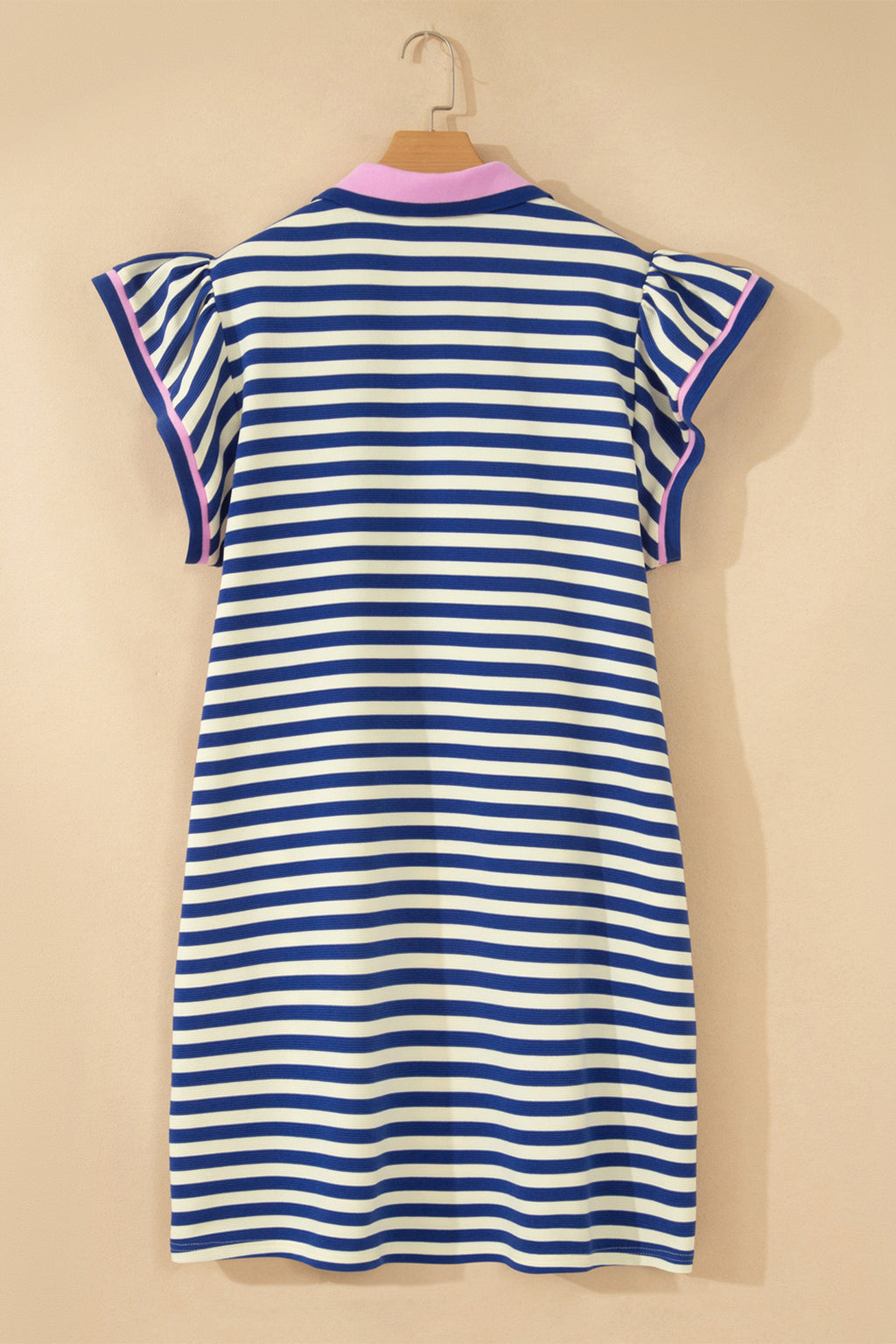 Dark Blue Striped Shift Dress Colorblock V Neck Short Sleeve Casual Summer