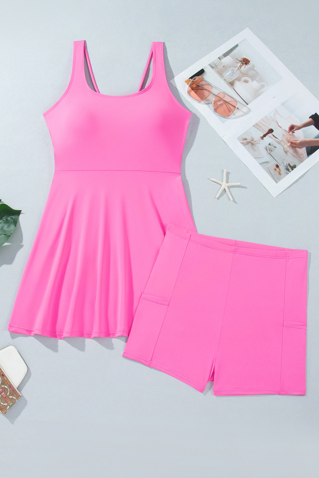 Black Twisted Strappy Back Active Mini Dress with Shorts