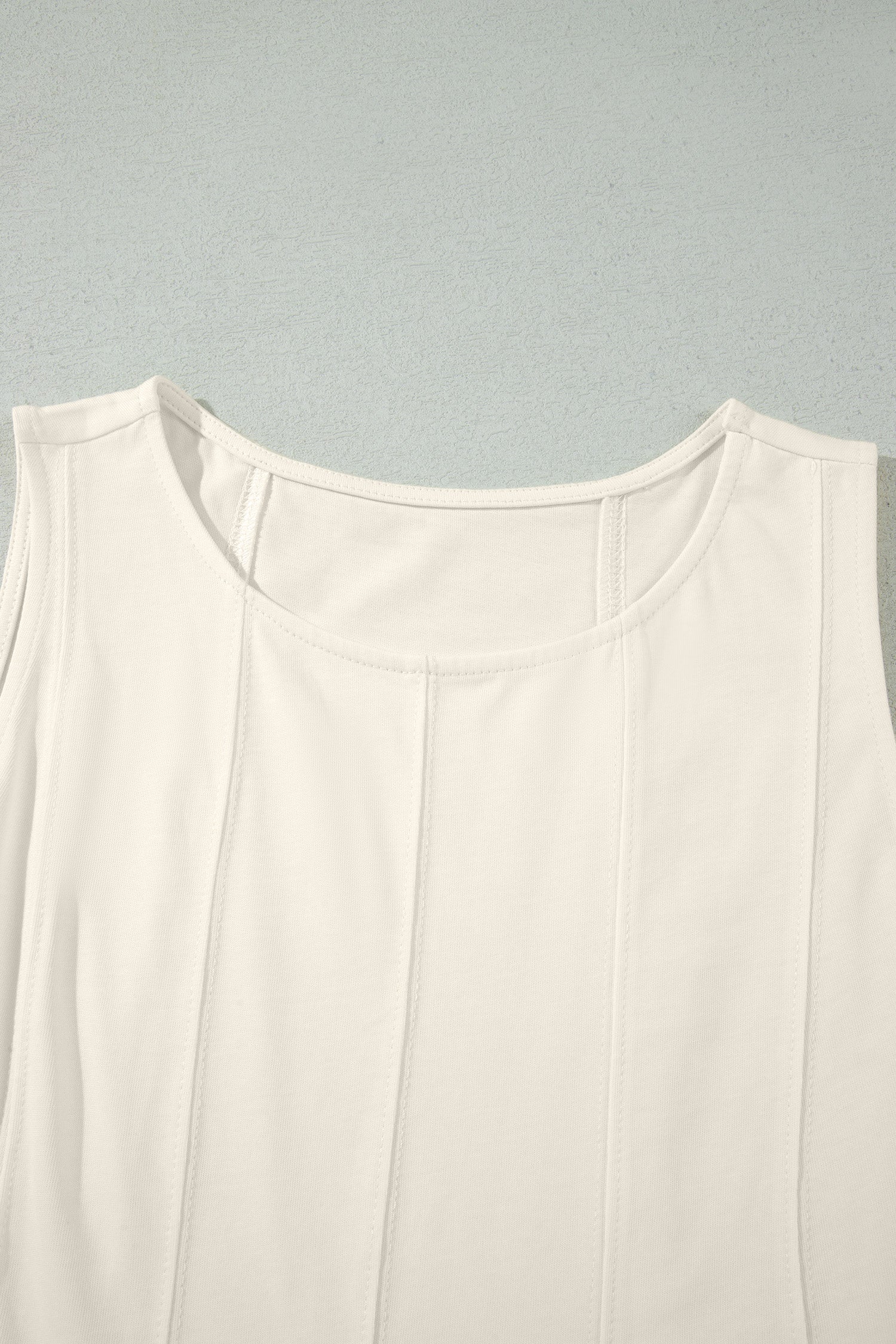 Beige Stitched Detail Loose Tank Top Cotton 2pcs Short Set